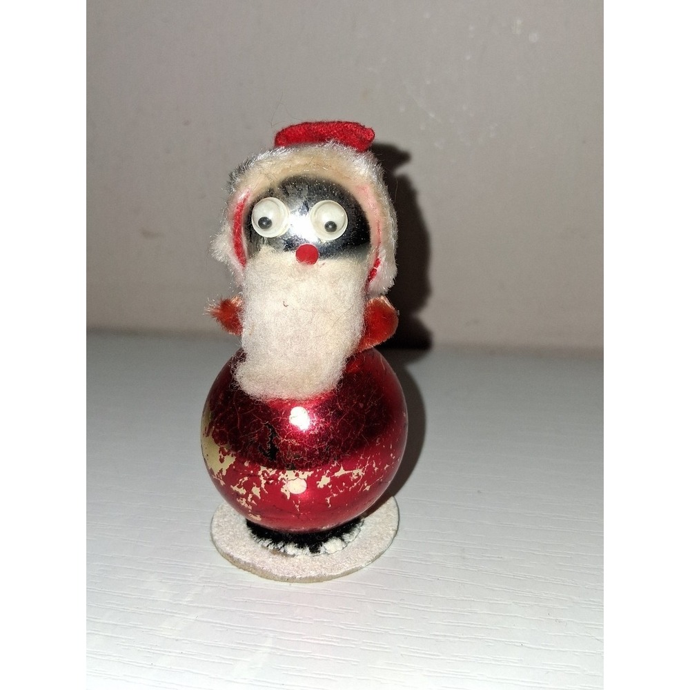 Vintage Japan Santa Christmas Figure 3" Glass Ball Googly Eyes Spun Cotton